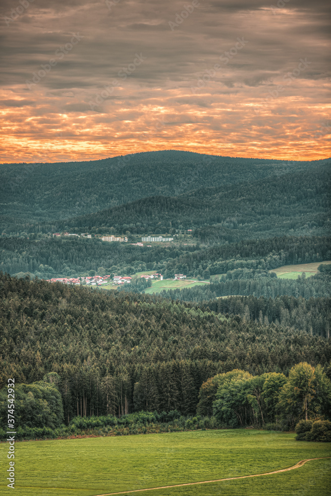 Beautiful landscape sunset scene over german Bavaria