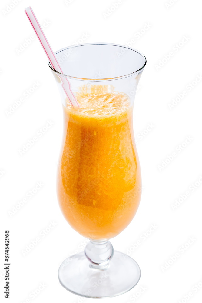 Fresh orange smoothie. tall glass beaker with a straw. Fresh orange smoothie. tall glass beaker with a straw.