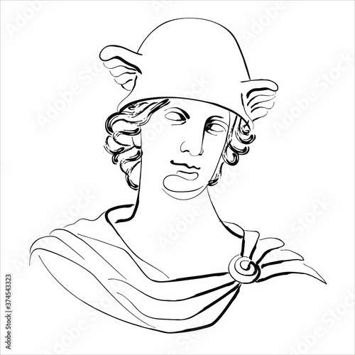 
Vector illustration of Hermes - the god of trade. Isolated monochrome sketch of Mercury.