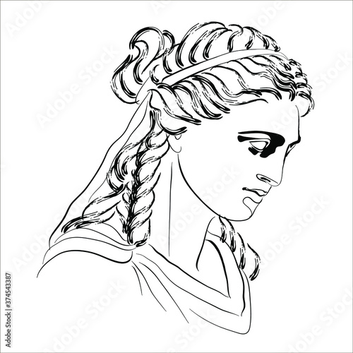 Vector illustration of the home goddess Hestia. Isolated monochrome sketch of Vesta. 