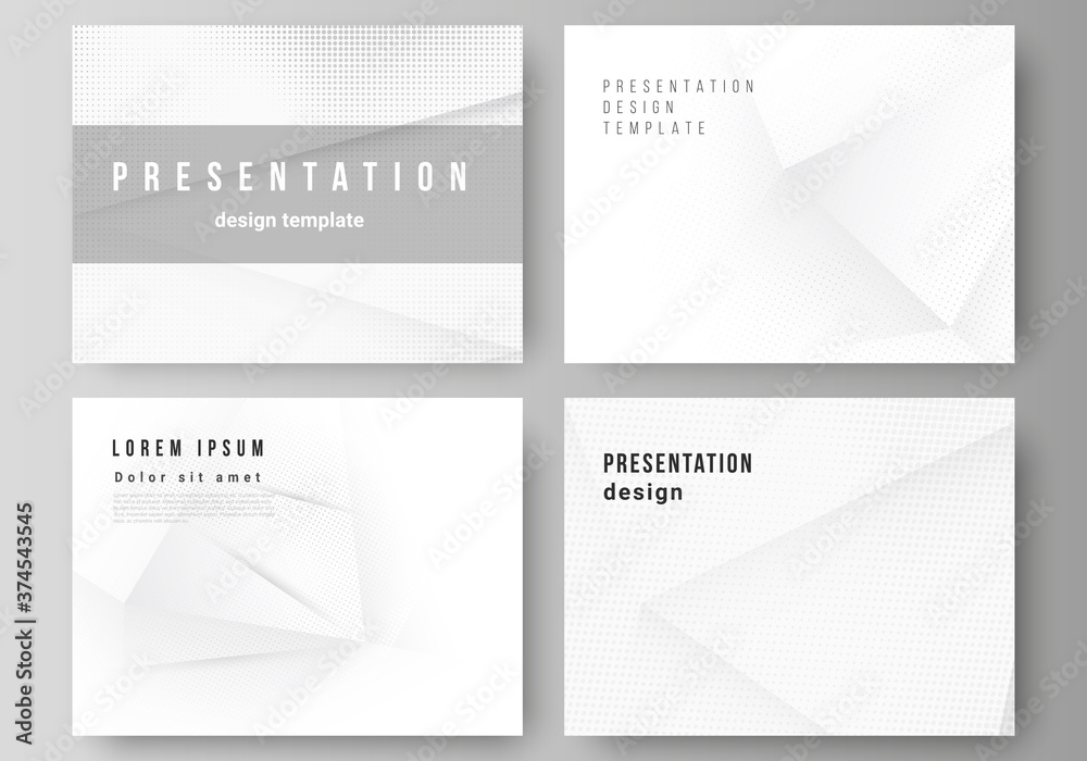 Fototapeta premium Vector layout of the presentation slides design business templates, multipurpose template for presentation brochure, brochure cover. Halftone effect decoration with dots. Dotted pop art pattern.