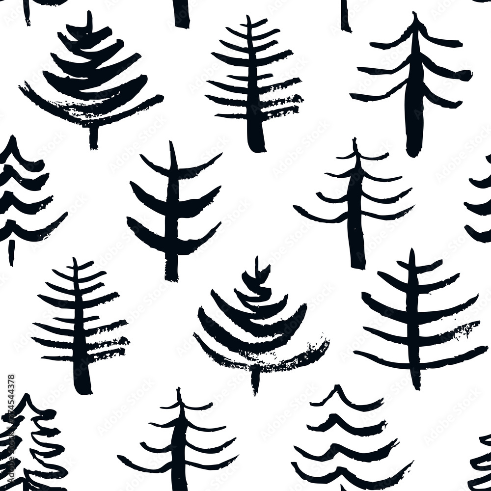 Seamless Christmas pattern with hand drawn elements. Cute Christmas trees. Winter background. Vector illustration Seamless Christmas pattern with hand drawn elements. Cute Christmas trees. Winter background. Vector illustration
