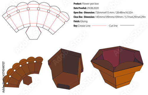 Flower pot box packaging design template gluing die cut - vector photo