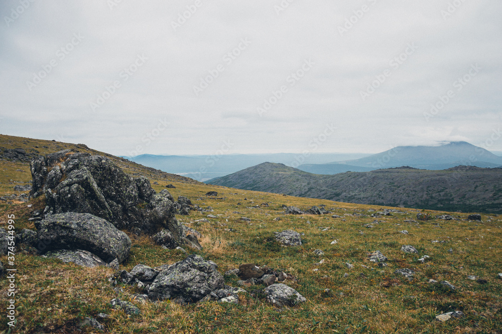 Mountain landscape in the Northern Urals with a view of Kosvinsky Kamen 