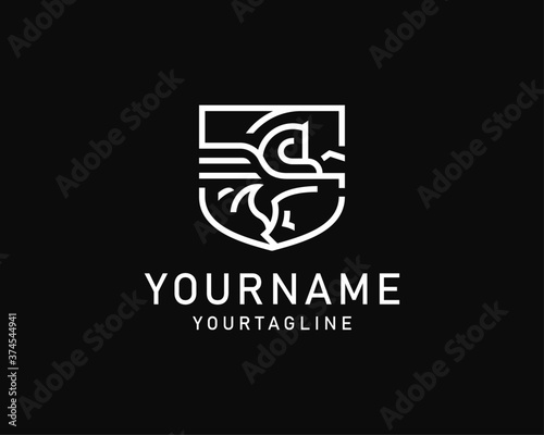 Pegasus horse with badge logo design, simple horse logo