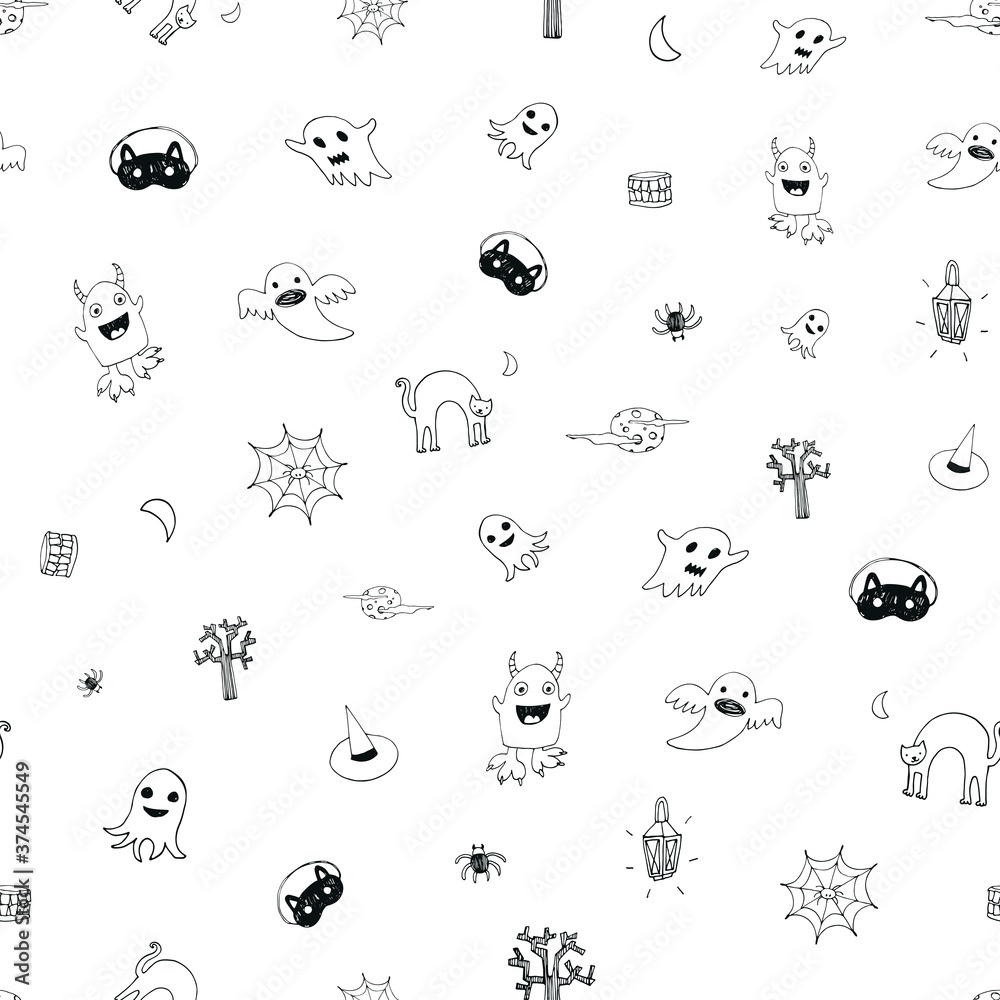 Halloween hand drawn line vector doodle seamless pattern Halloween hand drawn line vector doodle seamless pattern