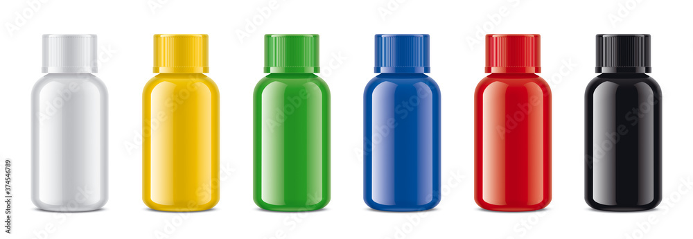 Plastic Colored Bottles set. Non-transparent version. 