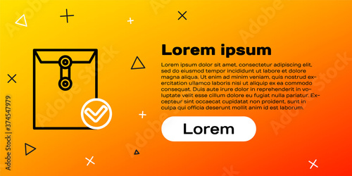 Line Envelope and check mark icon isolated on yellow background. Successful e-mail delivery, email delivery confirmation. Colorful outline concept. Vector Illustration.