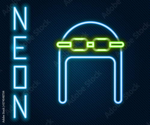 Glowing neon line Aviator hat with goggles icon isolated on black background. Pilot hat. Colorful outline concept. Vector Illustration.