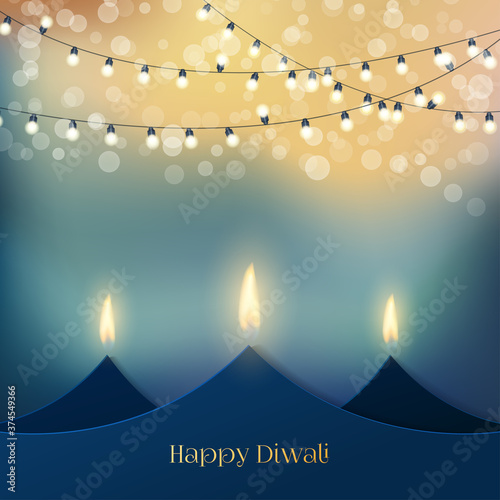 Happy Diwali festive background with stylized oil lamps made from paper. Happy Diwali Card. Vector illustration