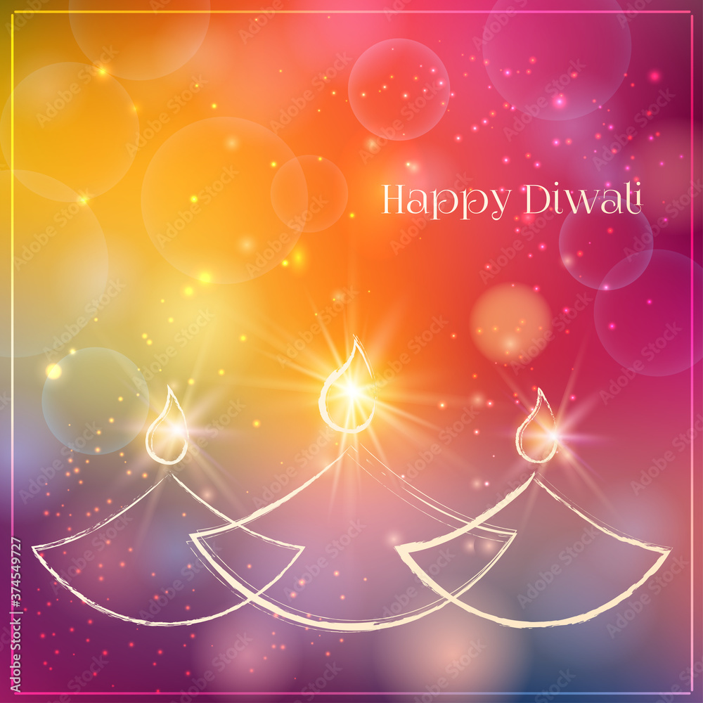 Happy Diwali festive background with stylized oil lamps. Happy Diwali Card. Vector illustration
