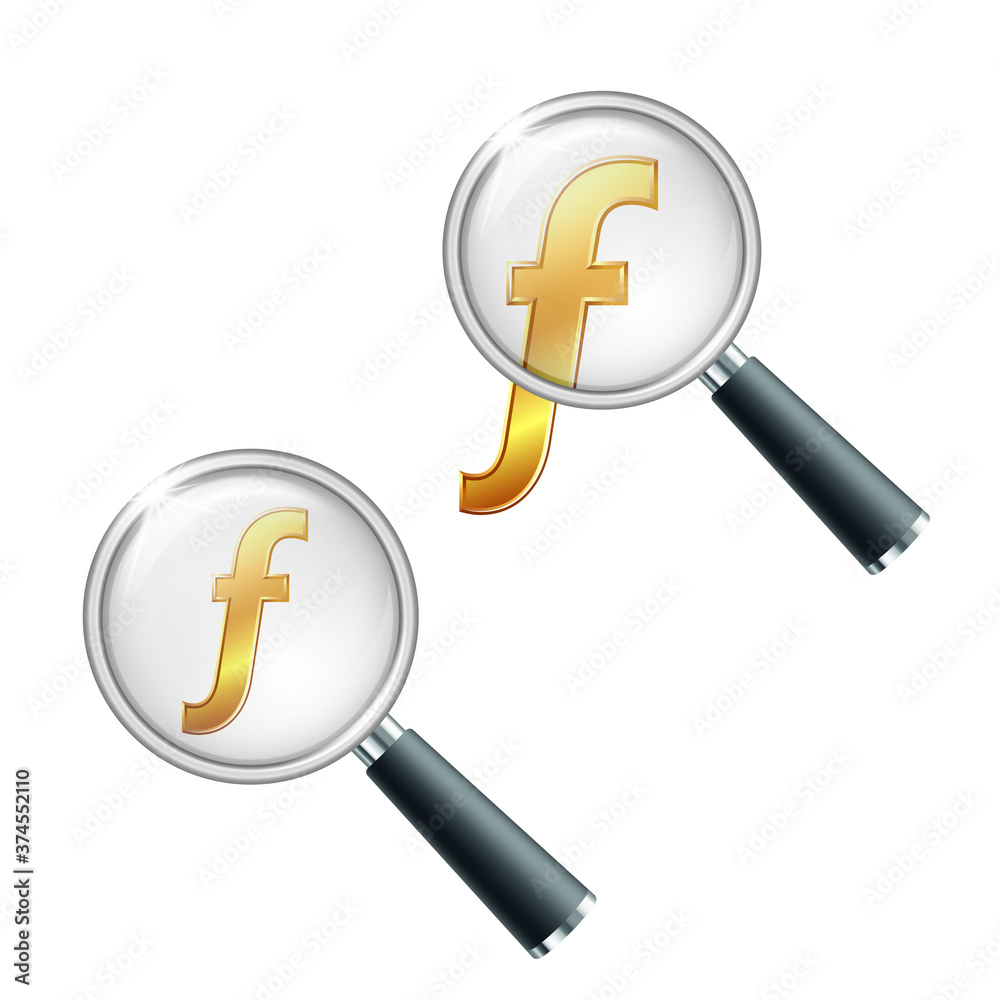Golden Hungarian Forint currency symbol with magnifying glass. Golden Hungarian Forint currency symbol with magnifying glass.