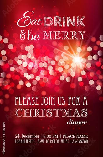 Christmas party or dinner invitation, poster, flyer, greeting card, menu design template. Vector illustration