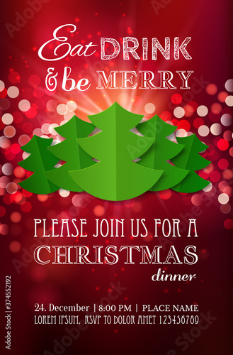 Christmas party or dinner invitation, poster, flyer, greeting card, menu design template. Vector illustration