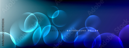 Vector abstract background liquid bubble circles on fluid gradient with shadows and light effects. Shiny design templates for text