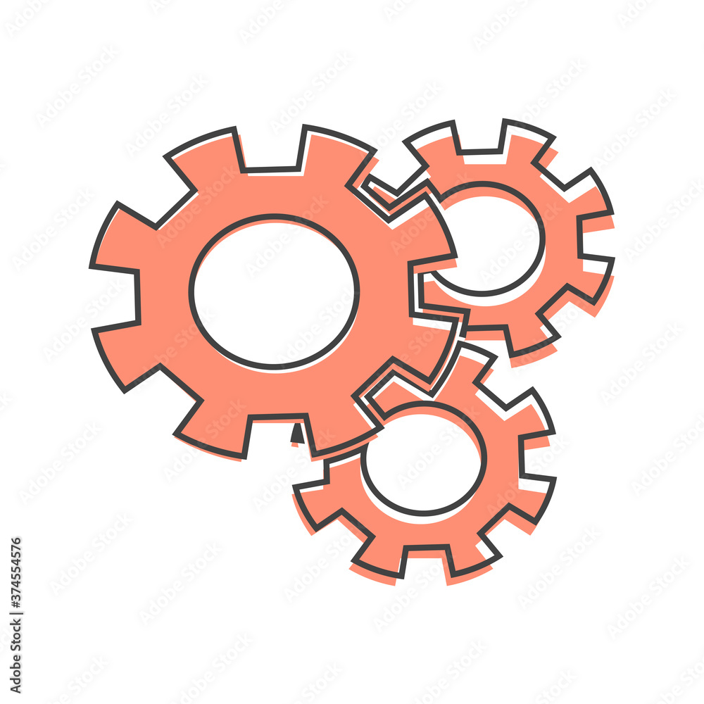 Vector icon three gears wheel. Illustration gears in motion cartoon style on white isolated background cartoon style. Layers grouped for easy editing illustration. For your design. Vector icon three gears wheel. Illustration gears in motion cartoon style on white isolated background cartoon style. Layers grouped for easy editing illustration. For your design.