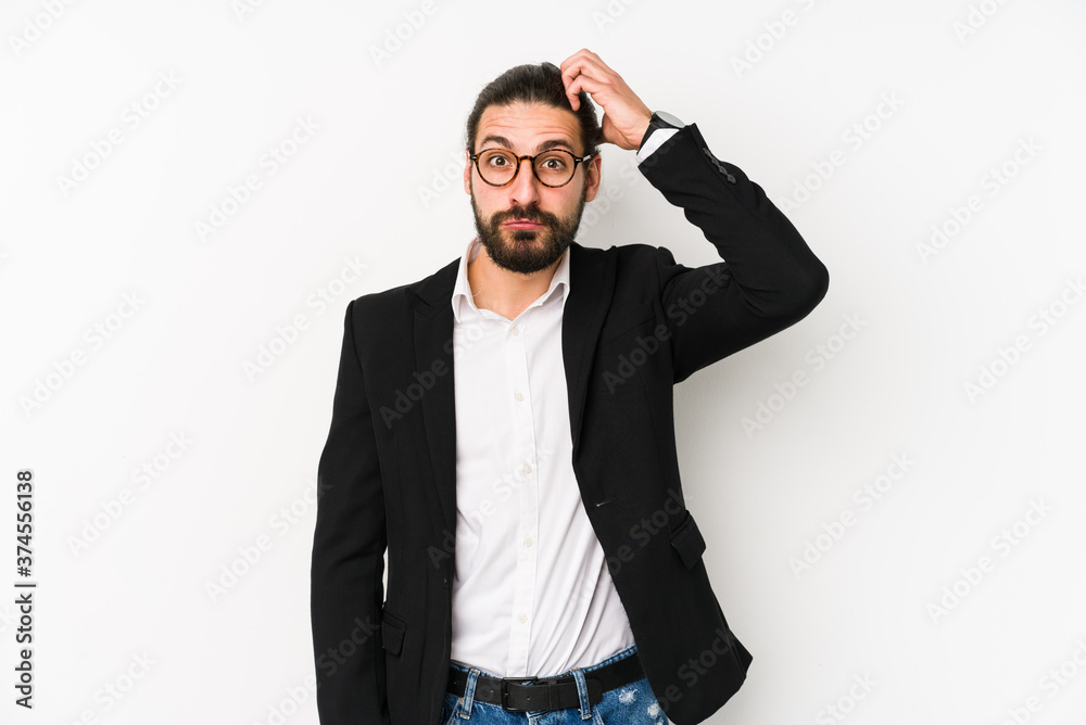 Young caucasian business man isolated on a white background being shocked, she has remembered important meeting. Young caucasian business man isolated on a white background being shocked, she has remembered important meeting.