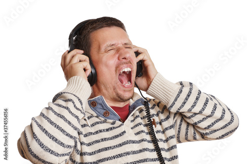 Naklejka Mann singt mit