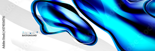 Vector abstract background, flowing liquid style bubble with metallic, color quicksilver chrome texture and color glow effects