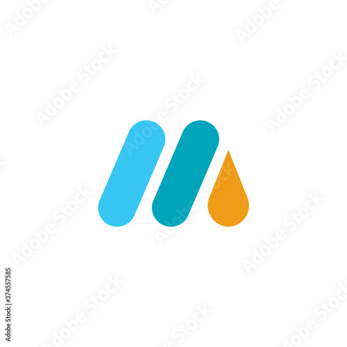 Simple flat letter M or MA logo with drop liquid design 