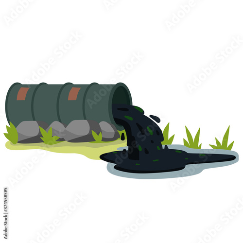 Pipe with oil. Discharge of chemical waste into river and reservoir. Problem of city ecology.Extraction and pumping of fossil fuels. Heavy industry. Pipeline with petroleum.