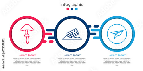 Set line Psilocybin mushroom, Cocaine and credit card and Messenger. Business infographic template. Vector.
