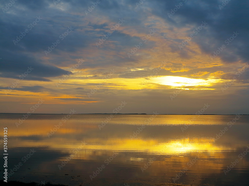 Authentic water landscape at sunset on a beautiful evening. Vityazevsky Liman, Krasnodar Territory, Russia Authentic water landscape at sunset on a beautiful evening. Vityazevsky Liman, Krasnodar Territory, Russia