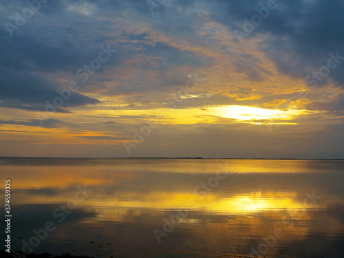 Authentic water landscape at sunset on a beautiful evening. Vityazevsky Liman  Krasnodar Territory  Russia