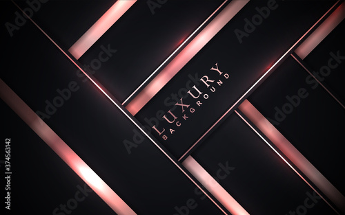 Luxury background design black and rose golden element decoration. Elegant paper art shape vector layout template for use cover magazine, poster, flyer, invitation, product packaging, web banner