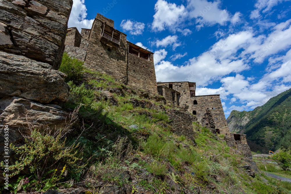 Old Fortress in mountain village Shatili, ruins of medieval castle Old Fortress in mountain village Shatili, ruins of medieval castle