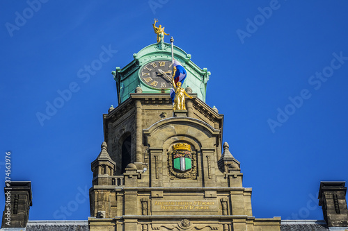 Architectural fragments of Rotterdam City Hall (Stadhuis van Rotterdam) at Coolsingel. Rotterdam City Hall is one of the few old buildings left in the centre of the city. Rotterdam, The Netherlands. photo