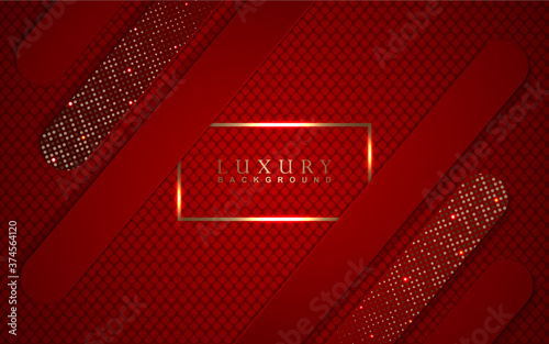 Luxury background design red and golden glitter element decoration. Elegant paper art shape vector layout template for use cover magazine, poster, flyer, invitation, product packaging, web banner