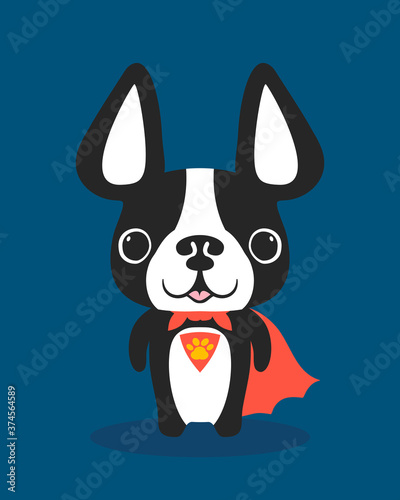 Super Dog Animal mascot Logo. French bulldog vector illustration isolated on blue.