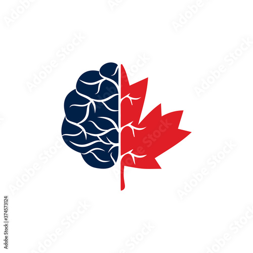 Creative brain and maple leaf logo design. Canada business sign.