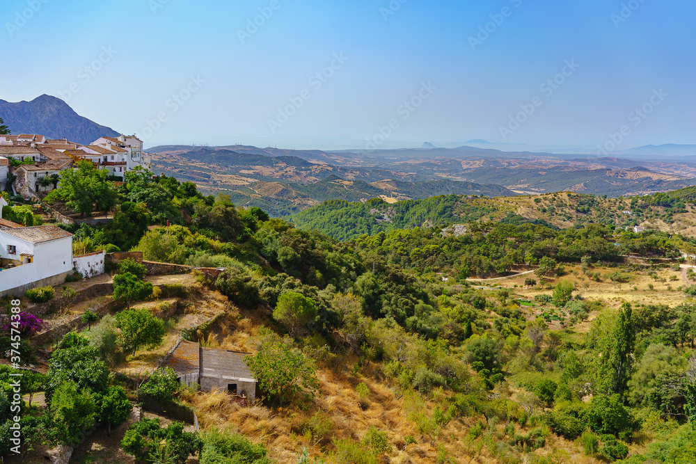 Landscape of Andalusia with mountains, hills, valley, trees with