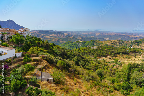 Landscape of Andalusia with mountains  hills  valley  trees with