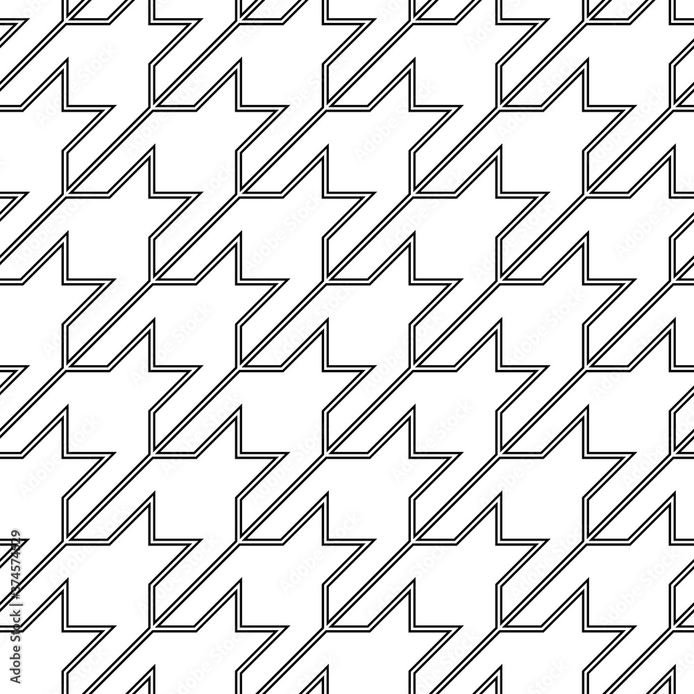 Seamless surface pattern design with houndstooth material ornament. Tooth figures wallpaper. Fabric background. Cloth mosaic motif. Digital paper, textile print, page fill, web designing. Vector art. Seamless surface pattern design with houndstooth material ornament. Tooth figures wallpaper. Fabric background. Cloth mosaic motif. Digital paper, textile print, page fill, web designing. Vector art.
