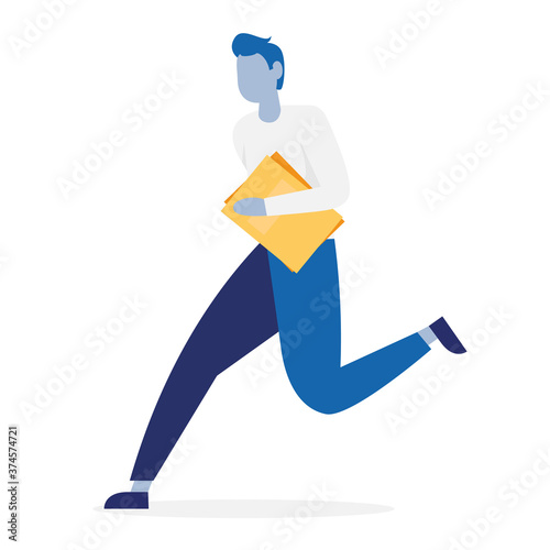 Courier run to deliver the document. Flat vector icon.