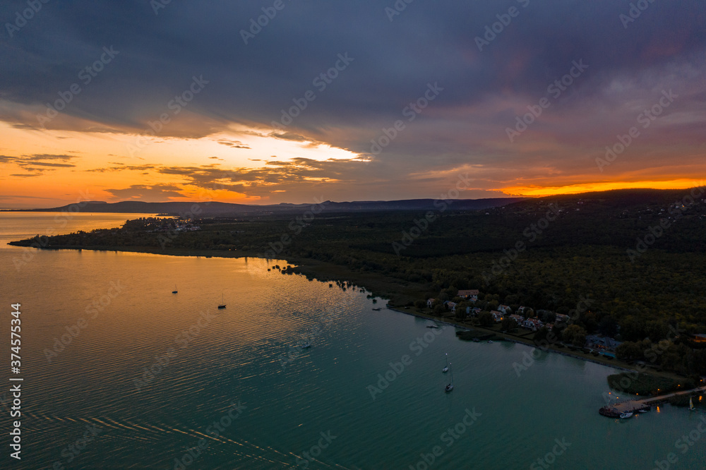 Fototapeta premium Beautiful sunset colors from Balatonudvari city