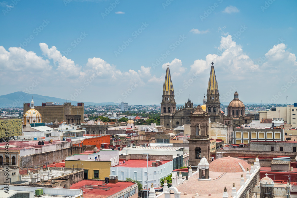 a view of the cathedral in the historical center in city of  Guadalajara in the state of Jalisco. Mexico