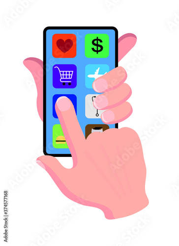 hand holding smartphone with application icons