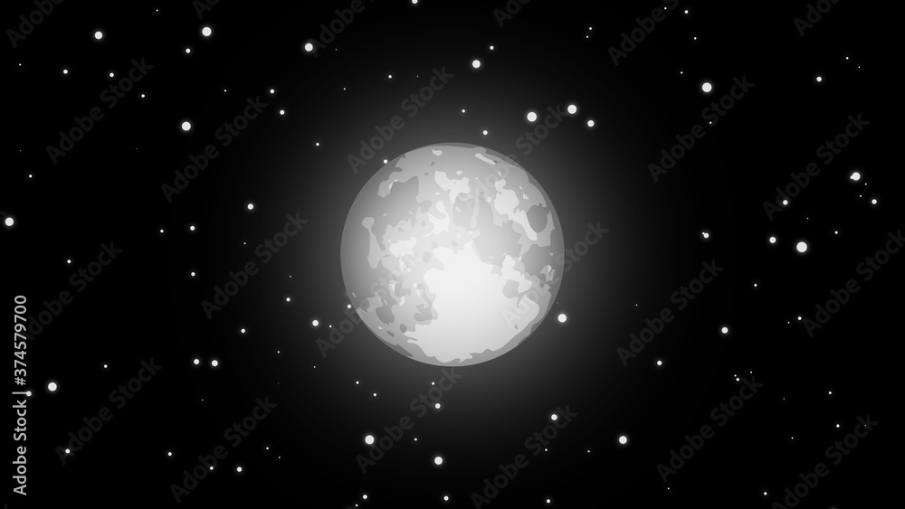 Moon and stars on a black background. Vector illustration.