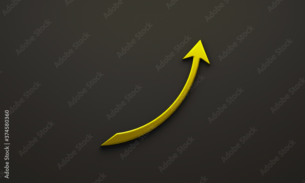 3D Gold arrow business graph statistics growth sales logo icon image banner black background template 3D Gold arrow business graph statistics growth sales logo icon image banner black background template