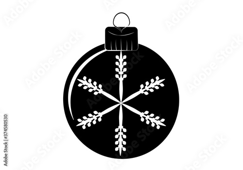 Vector de icono de bola de navidad con copo de nieve en blanco y negro