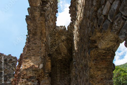 Ruins of The Qum Basilica in Gakh region of Azerbaijan. Early Christian buildings in the Caucasus 5th century