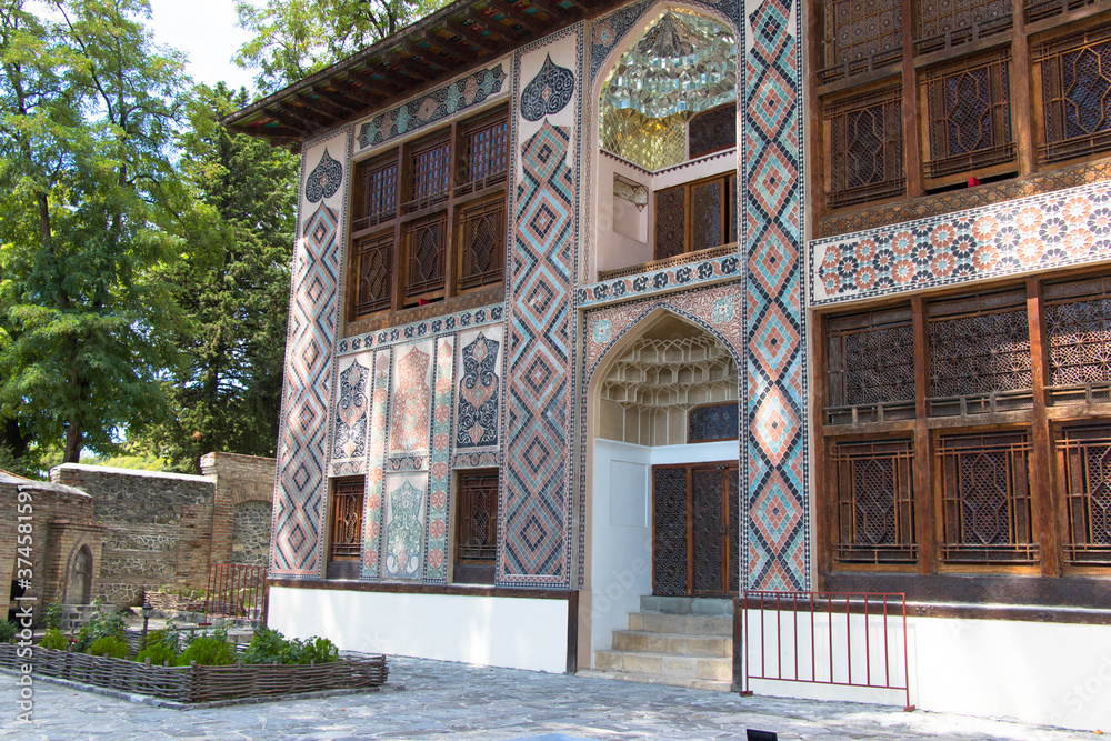The Palace of Sheki Khans built in the 18th century in the city of Sheki. Historic buildings in Azerbaijan