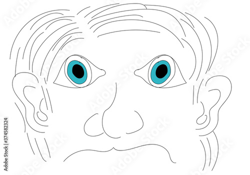 Anciano de ojos azules enfadado