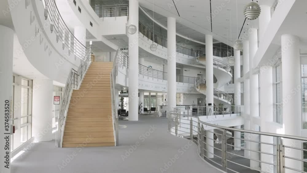 Empty modern corporate business office lobby - steadycam