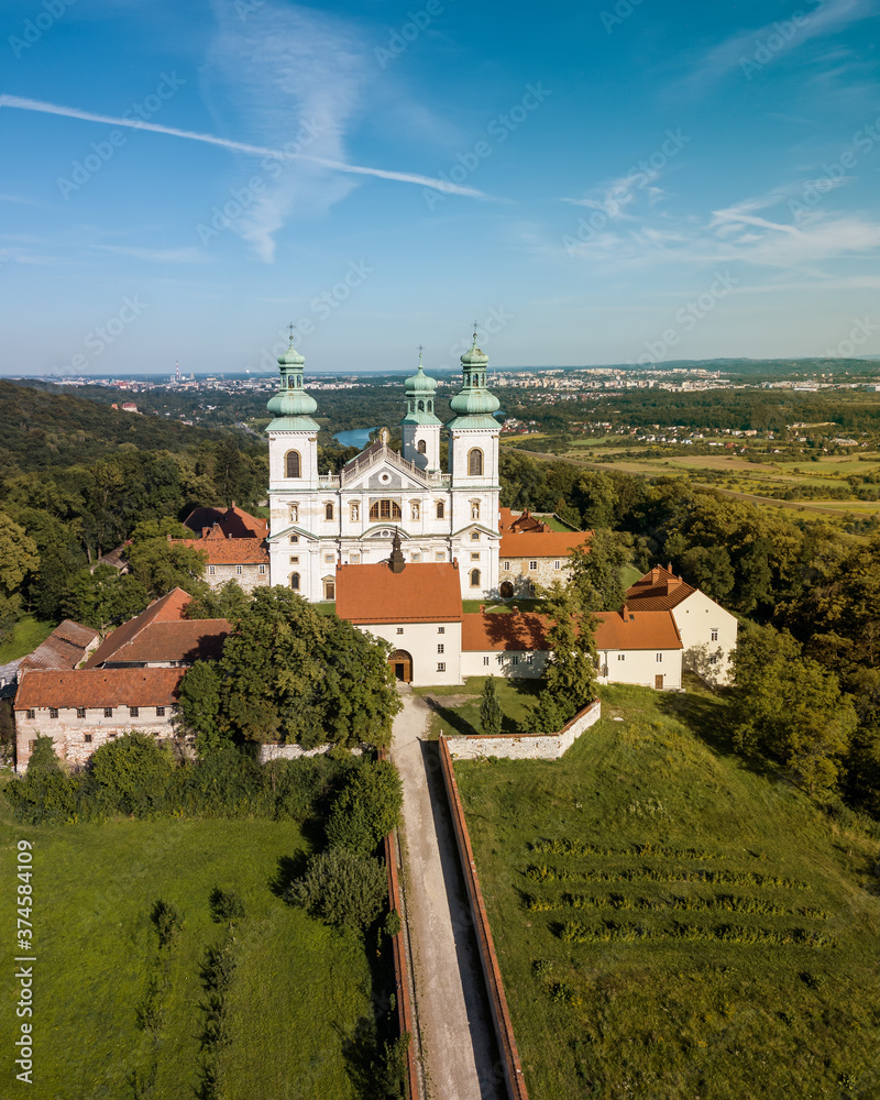 Camaldolese monastery and baroque church in the wood on the hill in Bielany., Krakow, Poland, aeral view . Camaldolese monastery and baroque church in the wood on the hill in Bielany., Krakow, Poland, aeral view .