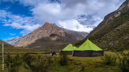 Base camp, sitting on a valley next to a high mountains  © Jacala